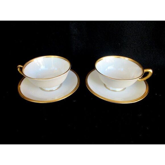 Lenox Windsor‎ Set of 2 Cups/Saucers M-161 Ivory/Gold Encrusted Trim Gold Stamp - Picture 1 of 7